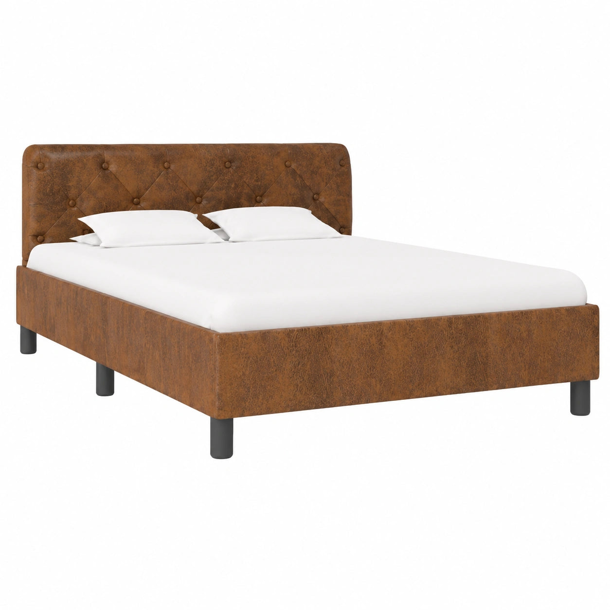 Elegantes Polsterbett 120 x 200 cm in Wildlederoptik, Massivholz und Metall, Komfort-Kopfteil
