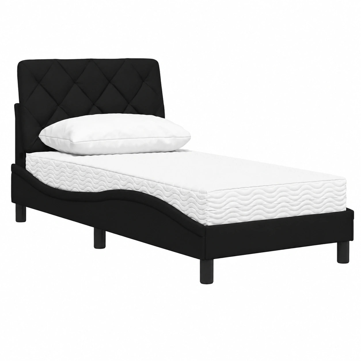 Komfortables Schwarzes Bett 90x200 cm mit Matratze und Kopfteilkissen