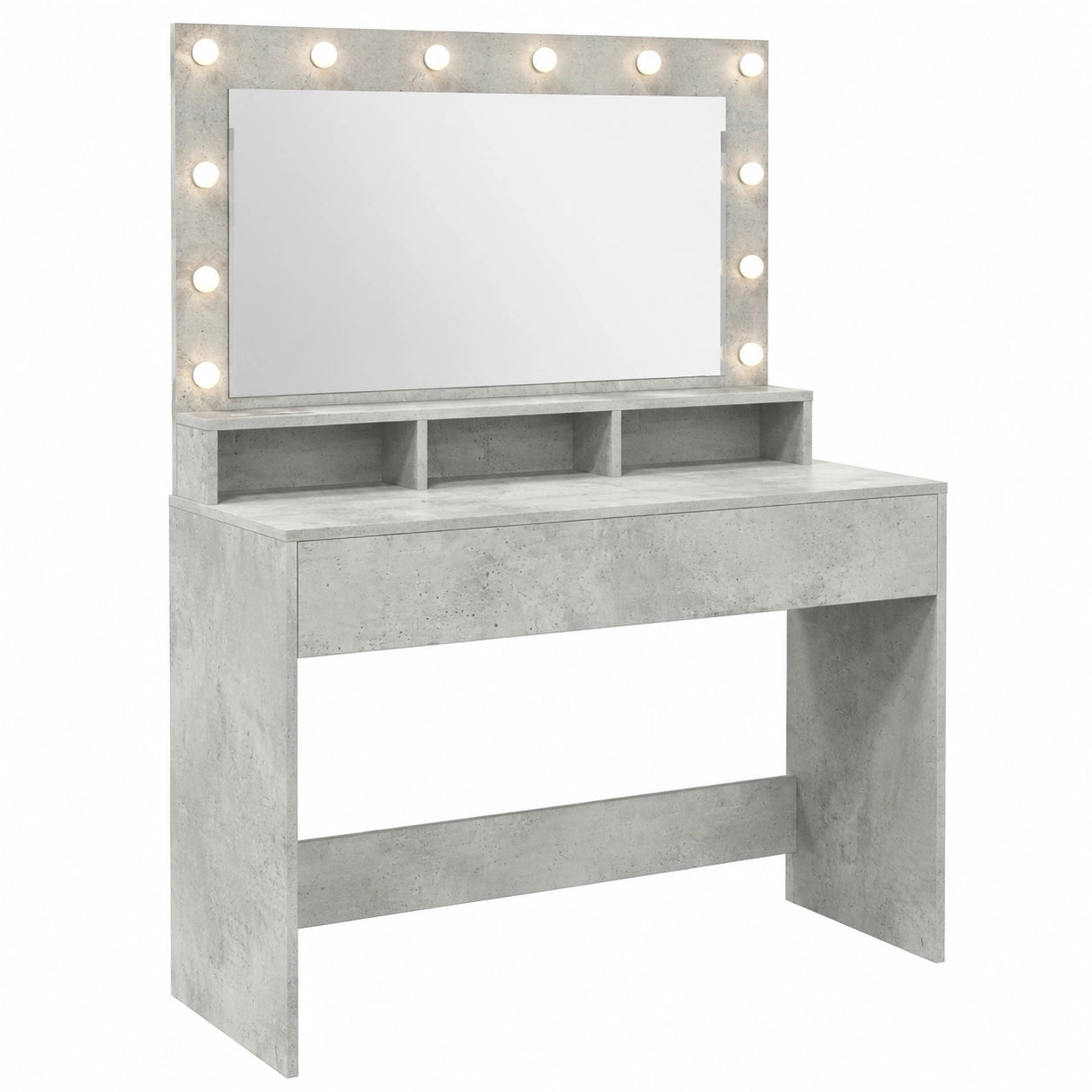 Moderner Schminktisch mit USB-Beleuchtung, Beton Grau, 100x41x135 cm