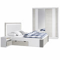 Hochwertiges Schlafzimmer-Set Helios II 180 - Bettgestell, Kleiderschrank mit Spiegel, 2 Nachttische - Modernes Design in Weiß/Grau