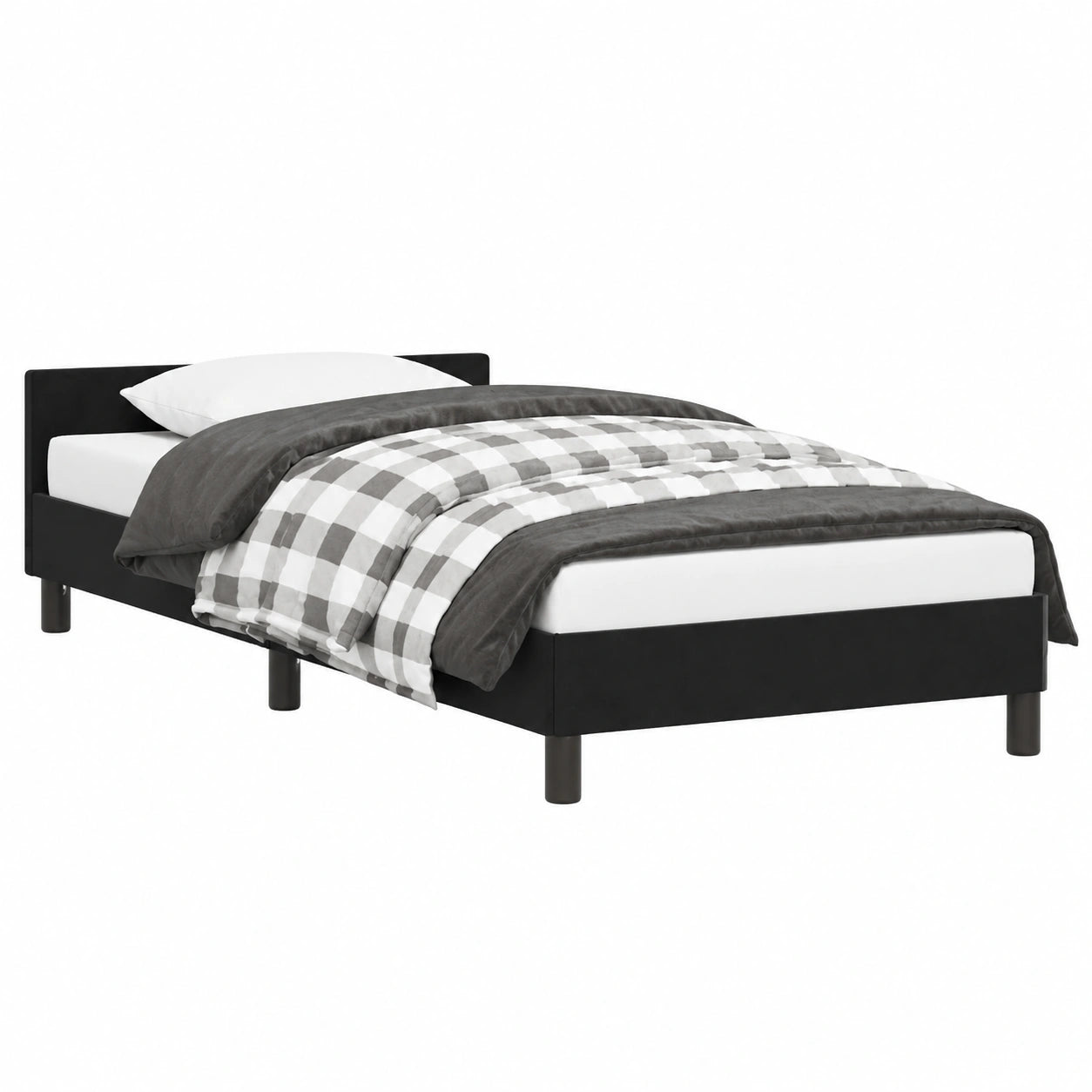 Schwarzes Samtbettgestell mit Kopfteil, 80x200 cm, Metallrahmen und Lattenrost, platzsparendes Schlafzimmer-Set