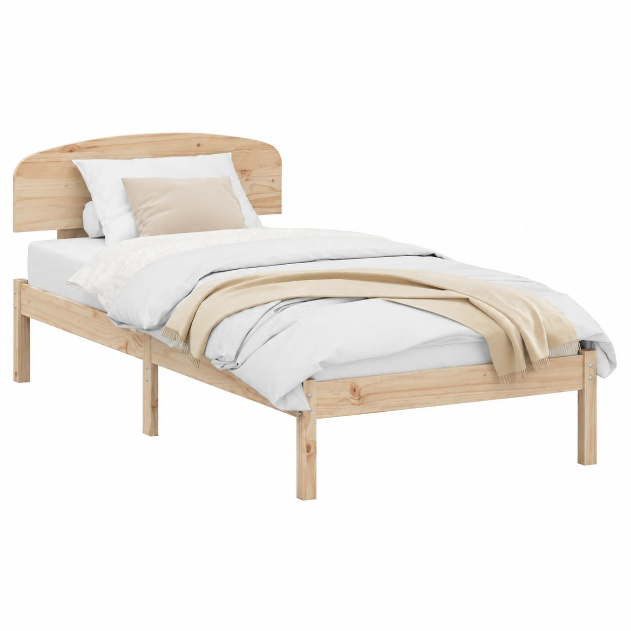 Einzelbett Kiefernholz Natur 75 x 190 cm mit Kopfteil und Lattenrost, stabiles Bettgestell für modernes Schlafzimmer