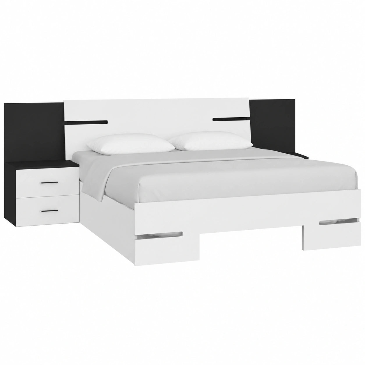 Komplettes Schlafzimmer-Set Alpinweiß 160x200 cm – Futonbett mit Nachttischen