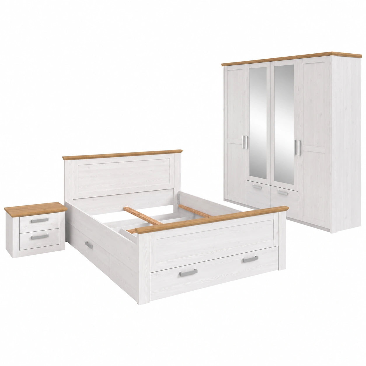 Modernes Schlafzimmer-Set Verona mit Stauraum in Lärche und Eiche Optik