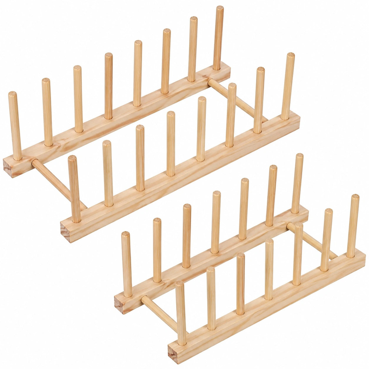 Holz Teller- und Deckelhalter 2er Set, umweltfreundliches Kiefer, für 7 Stück