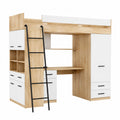 Kinderzimmer Hochbett mit Schreibtisch und Schrank, 200x90 cm, Sonoma Eiche/Weiß