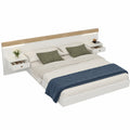 Tidyard Doppelbett mit LED-Leuchten und USB-C-Anschluss, Holzbett mit Nachttischen, Schlafzimmermöbel-Set für Erwachsene