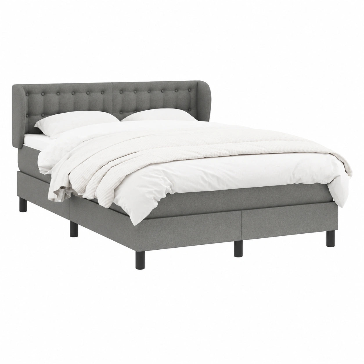 Komfortables Boxspringbett 140x190 cm in Dunkelgrau mit Stoffbezug und Kopfteil