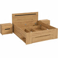 Schlafzimmermöbel-Set Canu, 3-teilig – Bett 140x200 cm mit 2 Nachttischen, Basaltgrau/Artisan, FSC-zertifiziert, pflegeleicht und modern