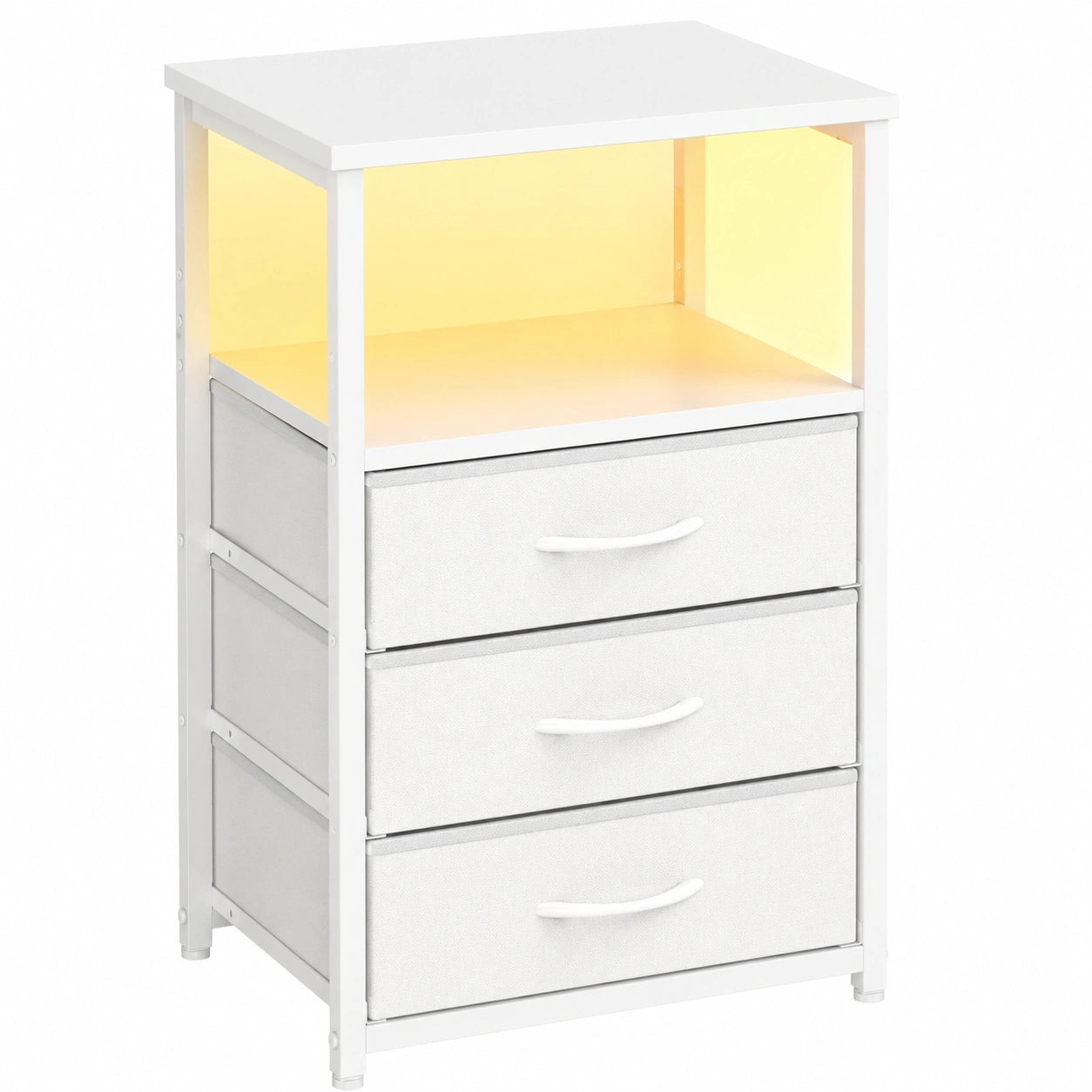 Rolanstar LED-Nachttisch mit Ladefunktion und 3 Schubladen, Platzsparend & Montagefreundlich, Weiß, Ideal für Schlaf- und Wohnzimmer