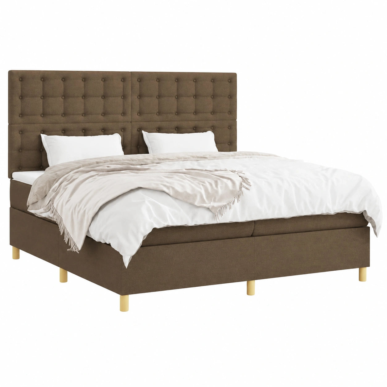 Luxuriöses Boxspringbett 200x200 cm aus Stoff, Dunkelbraun, mit verstellbarem Kopfteil und Taschenfederkernmatratze