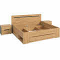 Moderne 3-teilige Schlafzimmermöbel – Doppelbett mit Nachtkommoden, Basalt Grau/Artisan, FSC®-zertifiziert