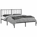 Metallbettgestell Schwarz 193x203 cm mit Kopfteil, robustes Design mit Lattenrost und Stauraum, ideales Plattformbett für Matratze
