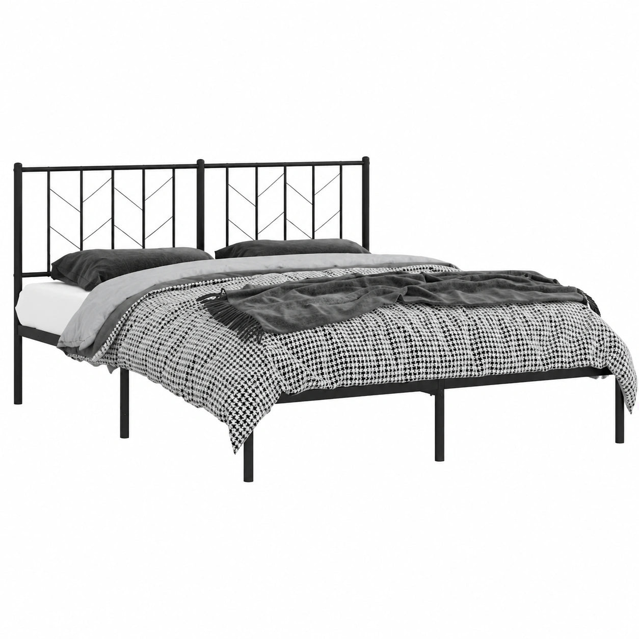 Metallbettgestell Schwarz 193x203 cm mit Kopfteil, robustes Design mit Lattenrost und Stauraum, ideales Plattformbett für Matratze