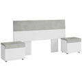Kopfteil-Set mit 2 Nachttischen in Weiß & Grau, viel Stauraum, 298 x 96,5 x 40 cm