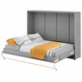Homlando Lenart Schrankbett - Wandbett 140x200 cm - Horizontales Klappbett mit Schrank - Multifunktionsbett in Grau Matt