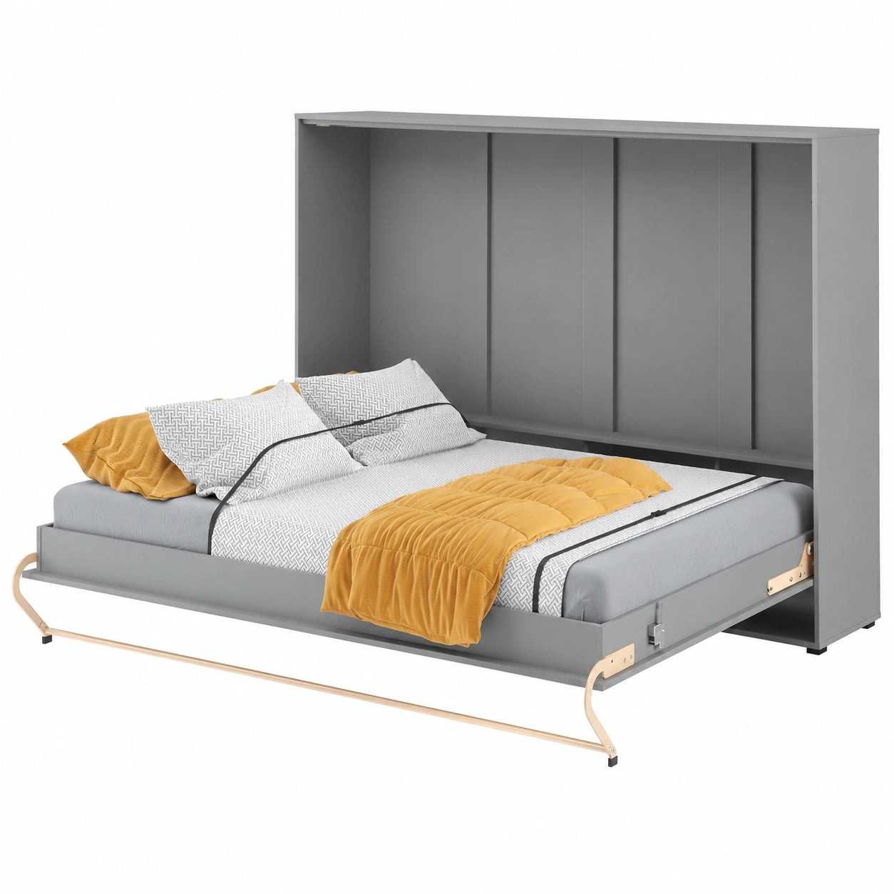 Homlando Lenart Schrankbett - Wandbett 140x200 cm - Horizontales Klappbett mit Schrank - Multifunktionsbett in Grau Matt