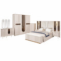 Premium Schlafzimmer-Set 7-teilig mit 180x200 cm Stauraumbett und LED, Hochwertiges Design aus HDF, PU & Glas