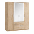 Rauch Möbel Burano Schlafzimmer-Set, Eiche Sonoma/Weiß, Bett 180x200cm, 2 Nachttische, Kleiderschrank mit Spiegel