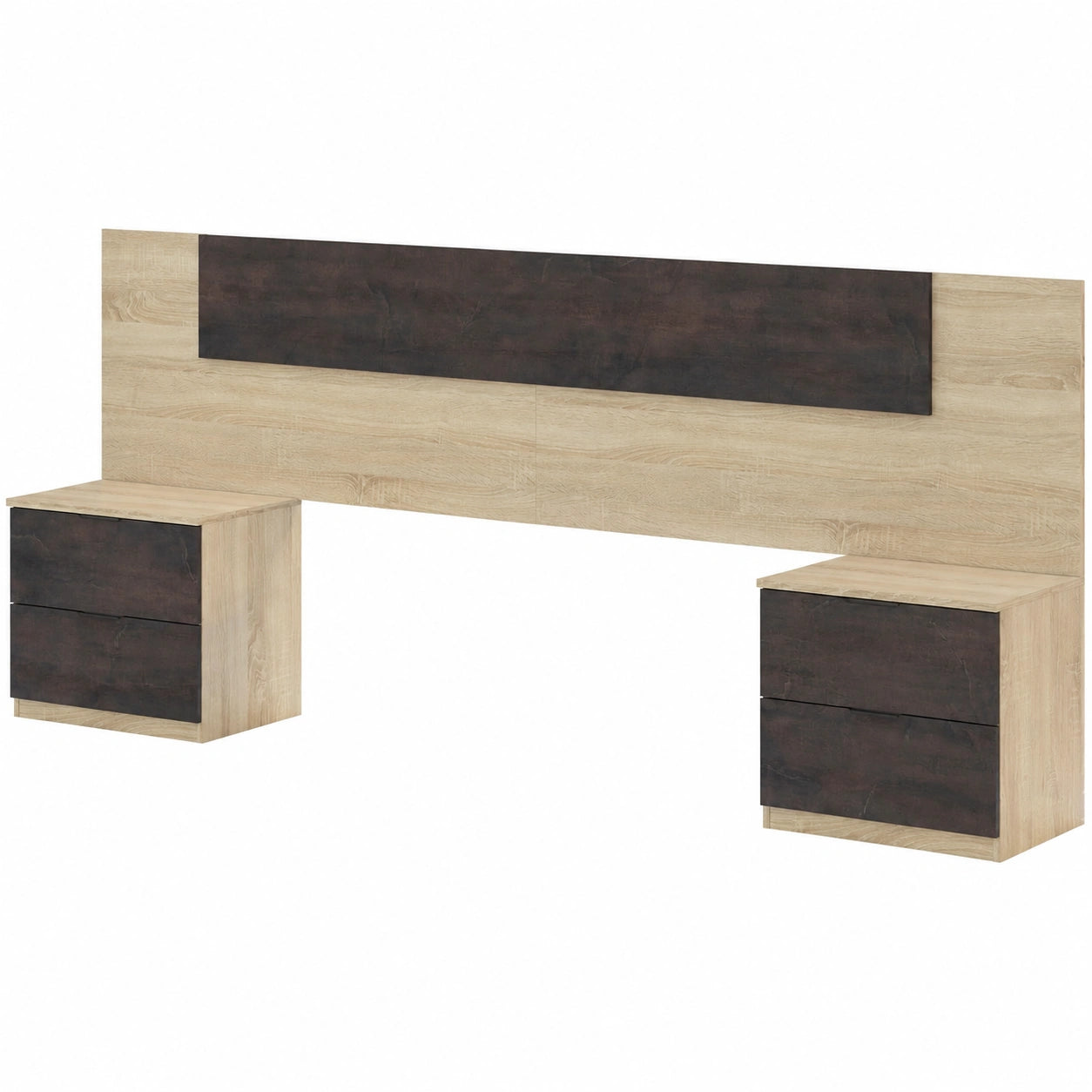 Modernes Schlafzimmer-Set mit Kopfteil und Schubladen in Eiche und Rostoptik