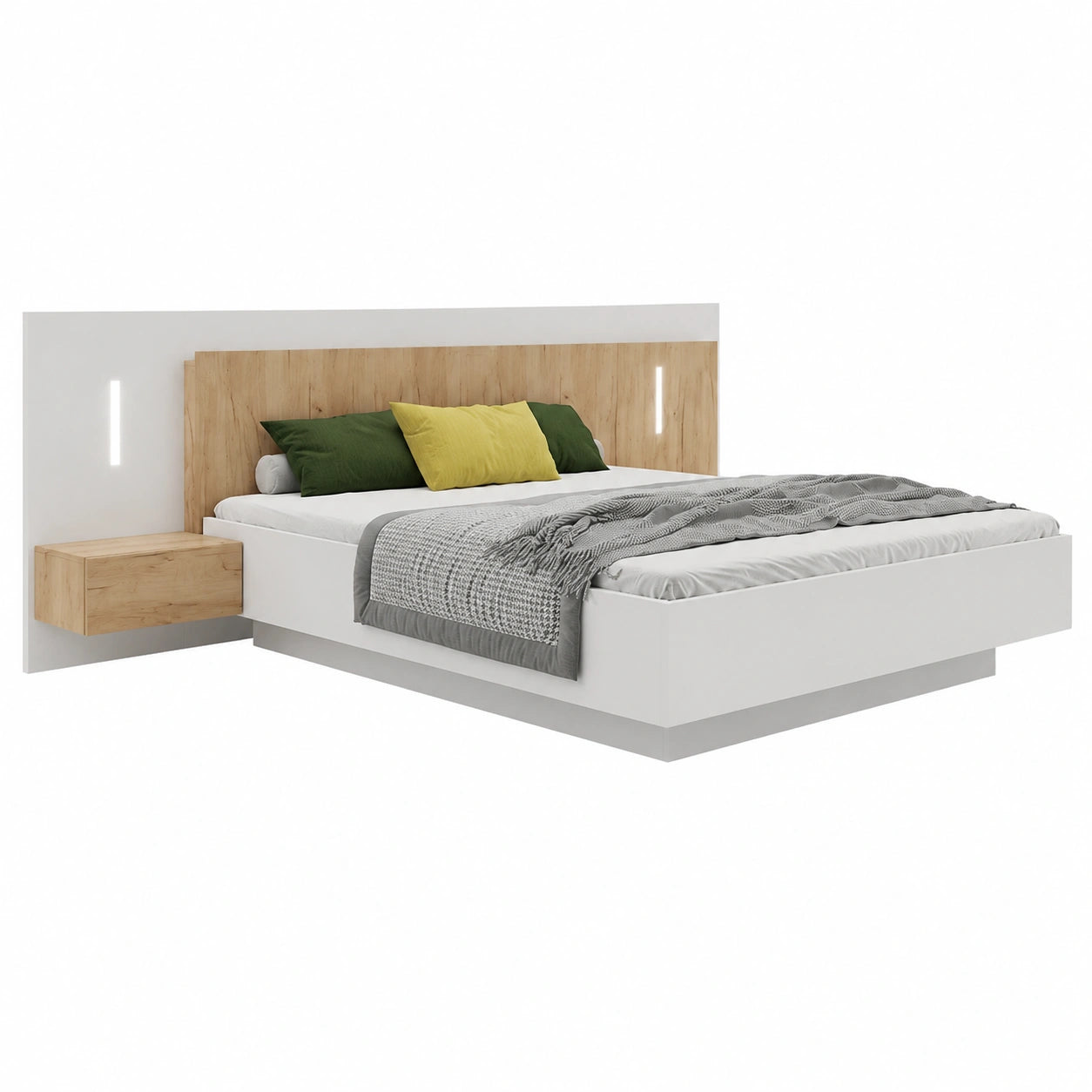 Komplettes Schlafzimmer-Set: Bett, Nachttische, Kleiderschrank mit Spiegel, Kommode - Kinderzimmer Weiß Eiche
