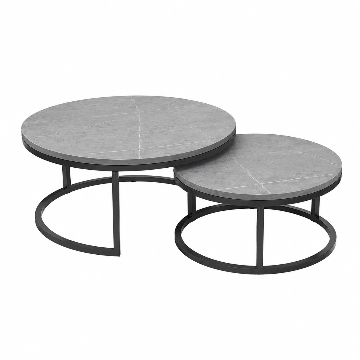 Zeitgemäßes Schlafzimmer-Set mit Schieferplatte und Metallrahmen, Grauweiß, Größen 80x45 und 60x40 cm