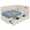 Mrwoo Samt-Schlafsofa 90x200 cm mit USB-Anschluss und Leselampe, Tagesbett mit Schubladen, Beige