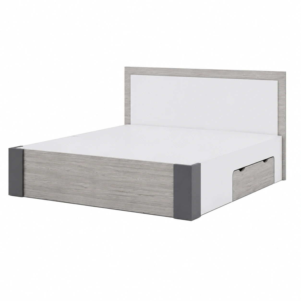 Modernes Schlafzimmer-Set Helios III mit Bett, Kleiderschrank, Kommode und Nachttisch - Inkl. Premiummatratze - Weiß/Grau