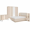 Komplett-Schlafzimmer-Set: Bett, Nachttische, Kleiderschrank & Kommode - Beige