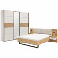 Möbelando Schlafzimmer-Set Daria, Schwebetürenschrank mit Spiegel, Doppelbett mit Nachtkommoden, Eiche/Weiß