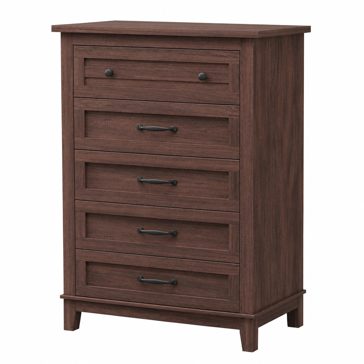 Holz-Schlafzimmer-Set mit 5 Schubladen – Freistehendes Design, 105 cm hoch – Walnuss-Finish und Metallgriffe – Viel Stauraum für Kleidung