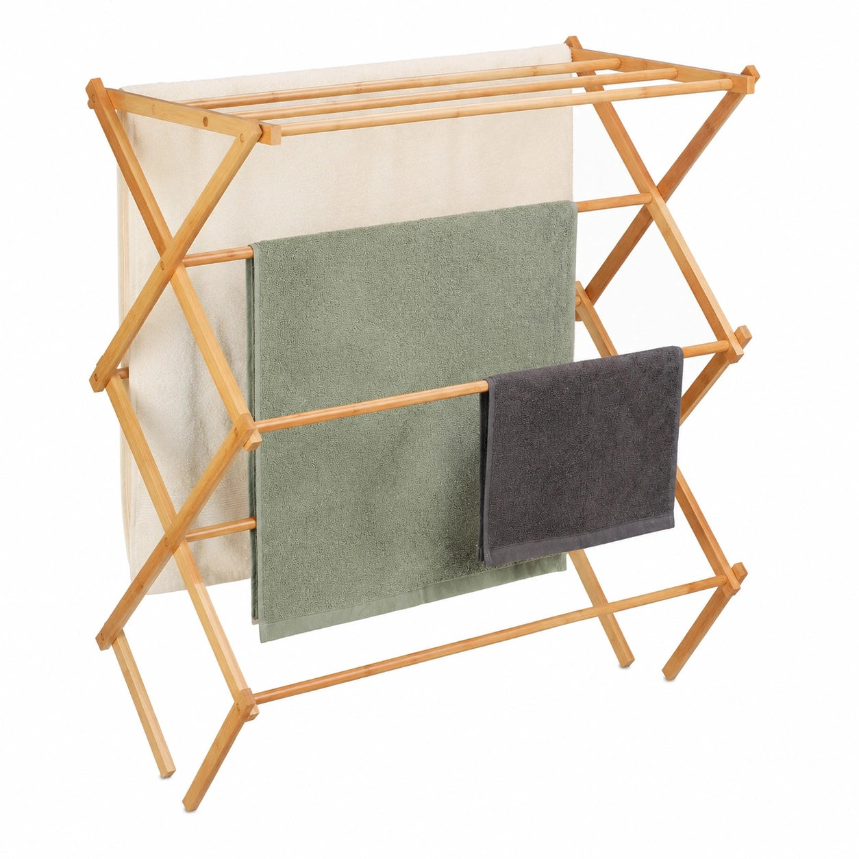 Bambus Handtuchständer mit 11 Stangen und 6 Ebenen, 106x74x36 cm, natürliches Design