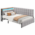 Multifunktionales Schlafsofa 90x200 cm mit LED-Lampe und 2 Schubladen, USB- und Typ-C-Anschlüssen, Grau
